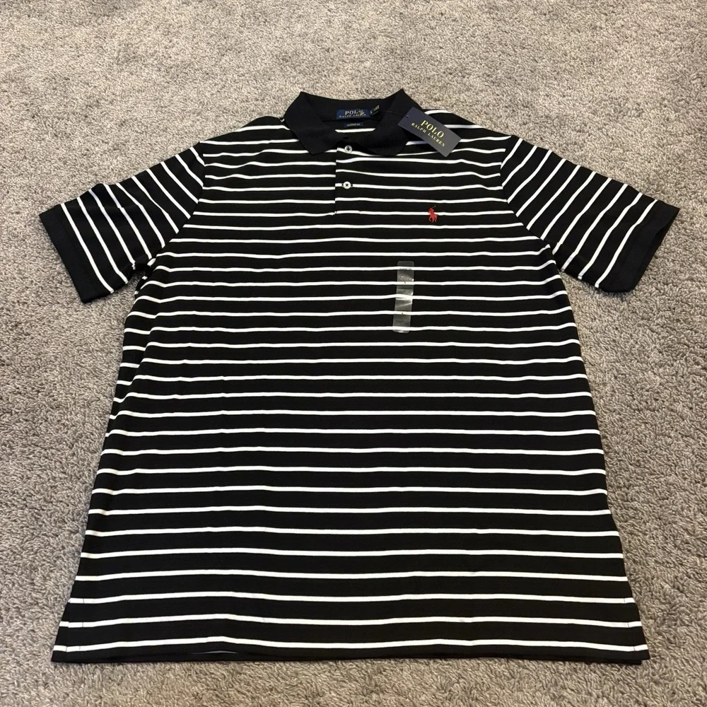 LOT OF 2 NEW Polo Ralph Lauren Men's L Classic Fit Stripe Polo Shirt Black Green